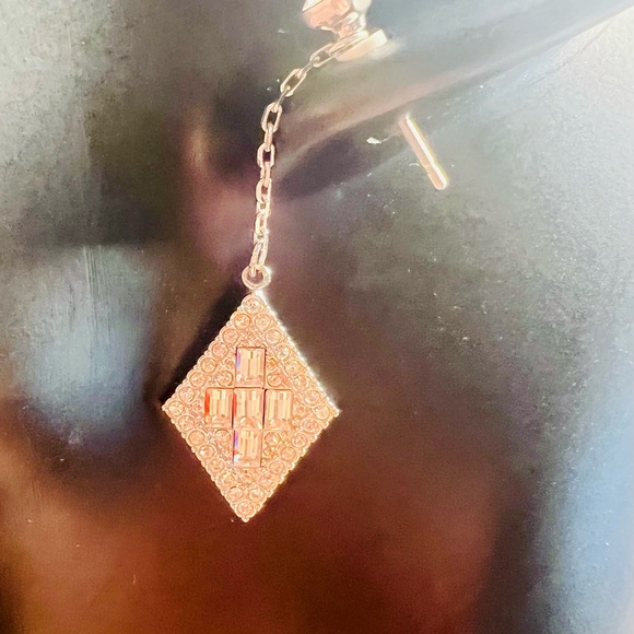 Diamond Shaped Swarovski Crystal Drop Earrings, Two-Way Style, Silver and Clear - Picture 7 of 10